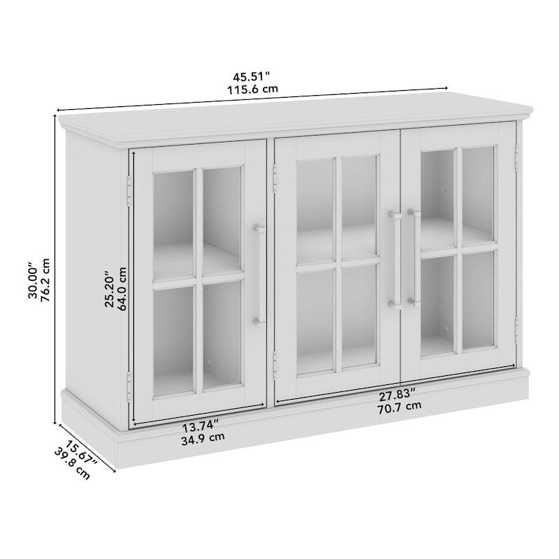 Meuble buffet 46W avec portes vitrées – Frêne noir/blanc vintage, 2 options de couleurs