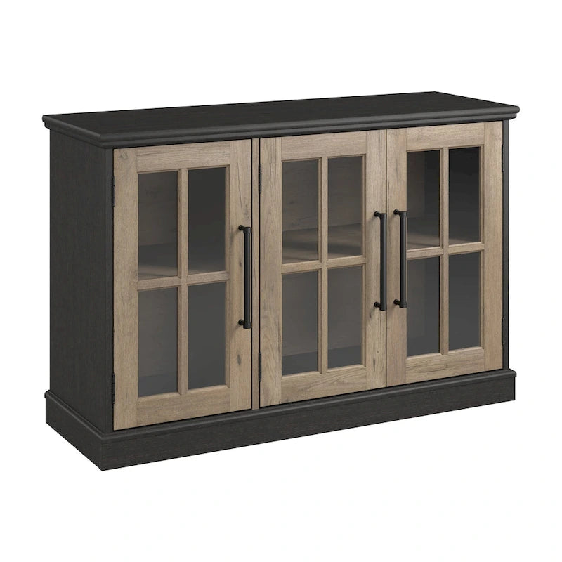Meuble buffet 46W avec portes vitrées – Frêne noir/blanc vintage, 2 options de couleurs