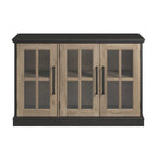 Meuble buffet 46W avec portes vitrées – Frêne noir/blanc vintage, 2 options de couleurs