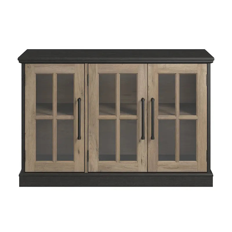 Meuble buffet 46W avec portes vitrées – Frêne noir/blanc vintage, 2 options de couleurs
