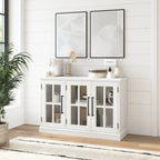Meuble buffet 46W avec portes vitrées – Frêne noir/blanc vintage, 2 options de couleurs