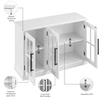 Meuble buffet 46W avec portes vitrées – Frêne noir/blanc vintage, 2 options de couleurs