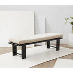 Banc rembourré capitonné moderne beige, siège unique – accent naturel/noir, base en bois de frêne