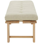 Banc rembourré capitonné moderne beige, siège unique – accent naturel/noir, base en bois de frêne