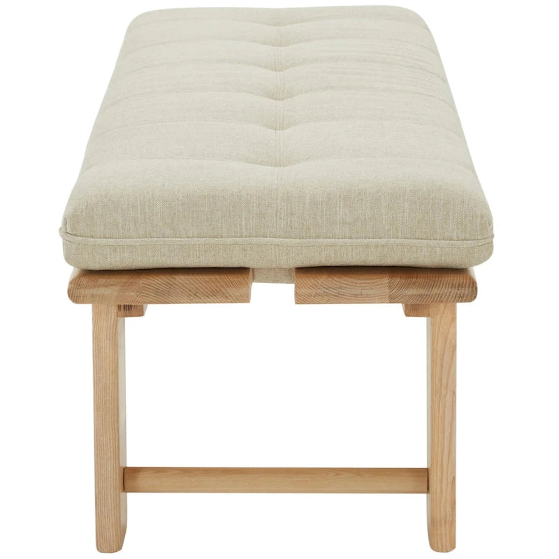 Banc rembourré capitonné moderne beige, siège unique – accent naturel/noir, base en bois de frêne