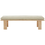 Banc rembourré capitonné moderne beige, siège unique – accent naturel/noir, base en bois de frêne