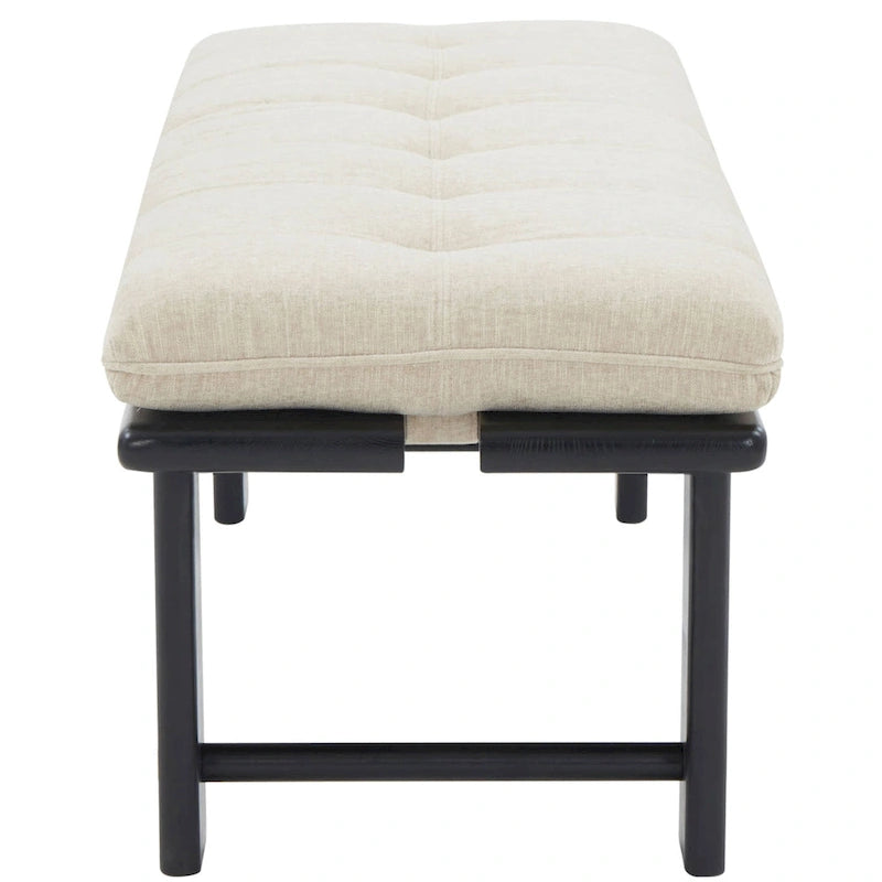 Banc rembourré capitonné moderne beige, siège unique – accent naturel/noir, base en bois de frêne