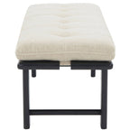 Banc rembourré capitonné moderne beige, siège unique – accent naturel/noir, base en bois de frêne