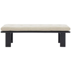 Banc rembourré capitonné moderne beige, siège unique – accent naturel/noir, base en bois de frêne