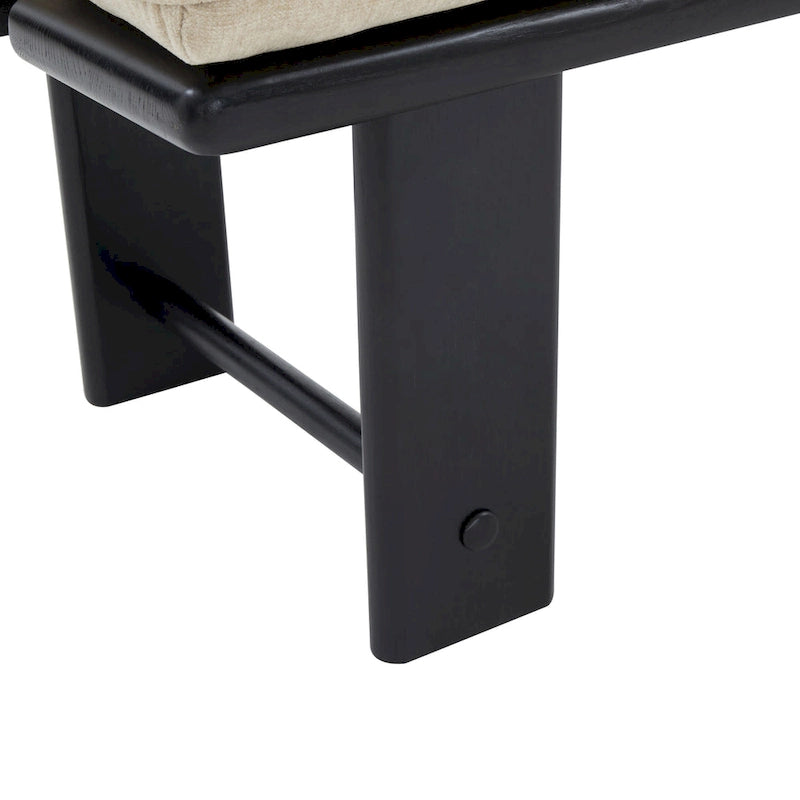 Banc rembourré capitonné moderne beige, siège unique – accent naturel/noir, base en bois de frêne