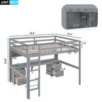 Lit mezzanine double gris avec bureau et rangements, 1 personne