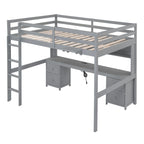 Lit mezzanine double gris avec bureau et rangements, 1 personne