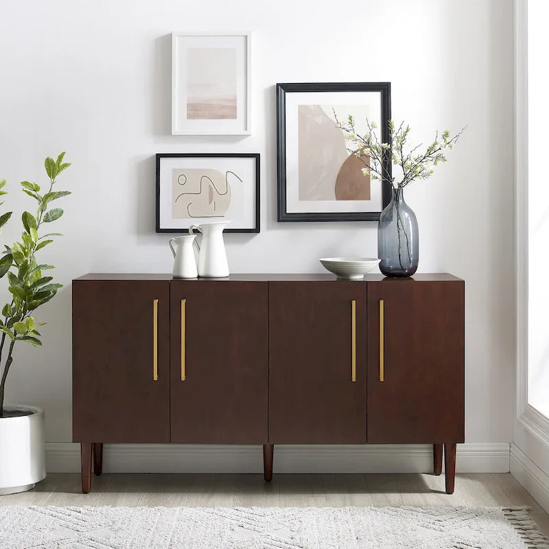 Bahut Mid-Century Acajou / Noir mat, 2 portes, 157 cm