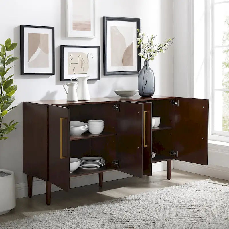 Bahut Mid-Century Acajou / Noir mat, 2 portes, 157 cm