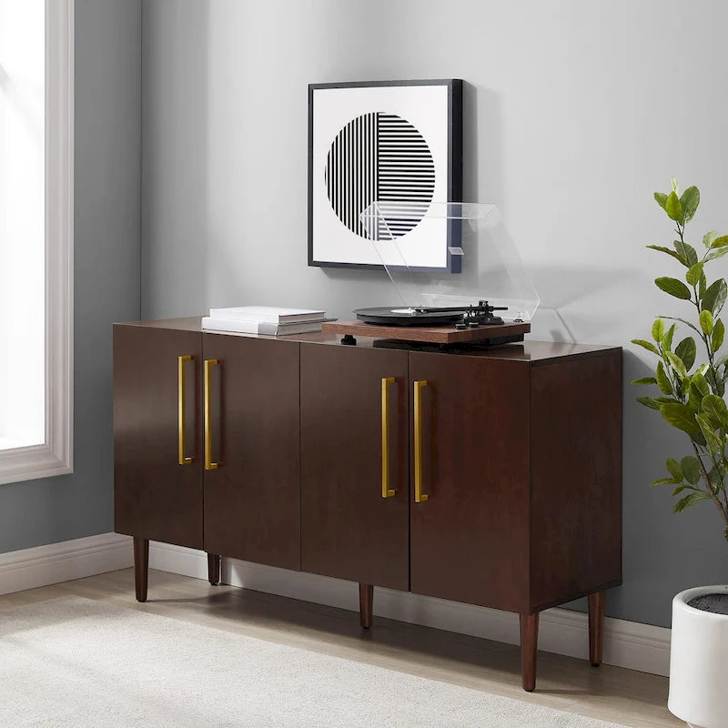 Bahut Mid-Century Acajou / Noir mat, 2 portes, 157 cm