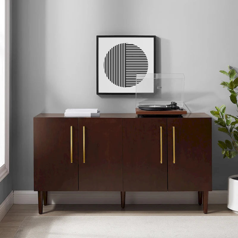 Bahut Mid-Century Acajou / Noir mat, 2 portes, 157 cm