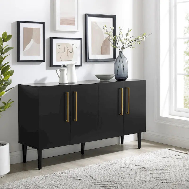 Bahut Mid-Century Acajou / Noir mat, 2 portes, 157 cm