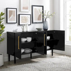 Bahut Mid-Century Acajou / Noir mat, 2 portes, 157 cm