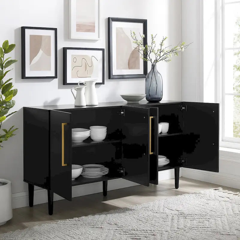 Bahut Mid-Century Acajou / Noir mat, 2 portes, 157 cm