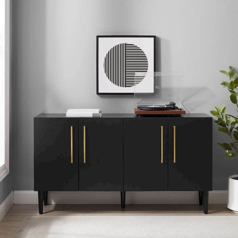 Bahut Mid-Century Acajou / Noir mat, 2 portes, 157 cm