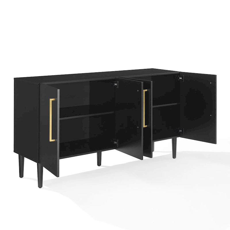 Bahut Mid-Century Acajou / Noir mat, 2 portes, 157 cm