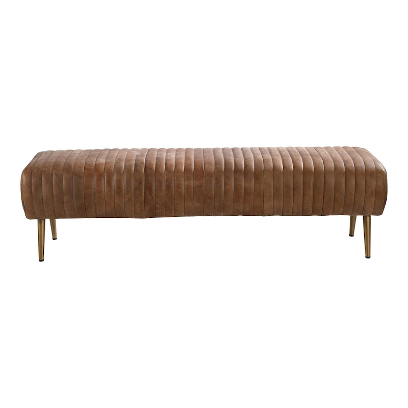 Banc en cuir côtelé brun sellier, style contemporain, 3 places