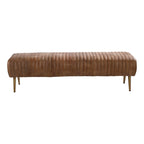 Banc en cuir côtelé brun sellier, style contemporain, 3 places
