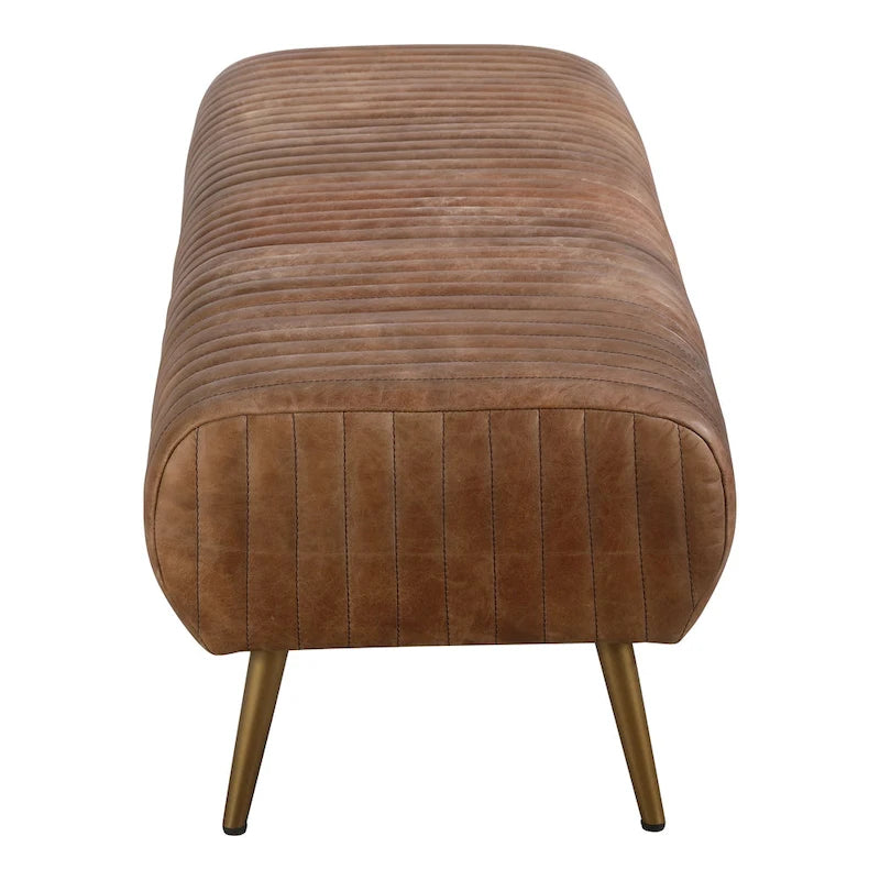 Banc en cuir côtelé brun sellier, style contemporain, 3 places