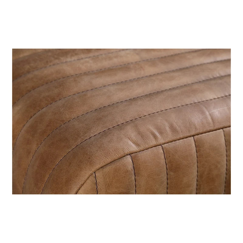 Banc en cuir côtelé brun sellier, style contemporain, 3 places