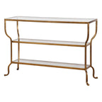 Console dorée à l'ancienne, fer et verre