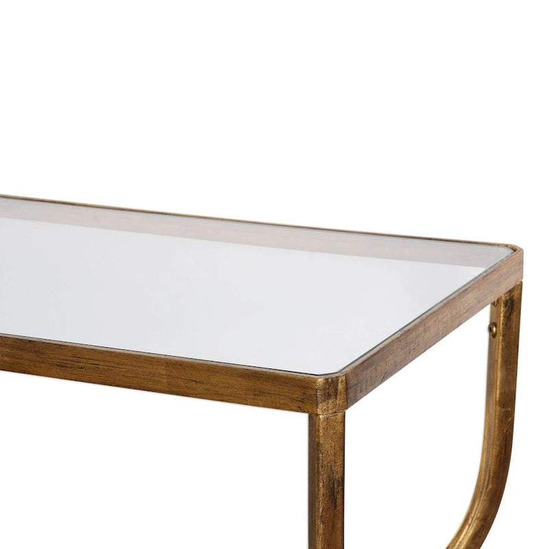 Console dorée à l'ancienne, fer et verre