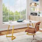 Bureau informatique 140 cm, blanc / marron rustique / marron clair, plateau aspect marbre, 1 personne