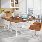Bureau informatique 140 cm, blanc / marron rustique / marron clair, plateau aspect marbre, 1 personne
