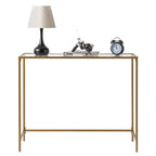 Console en métal doré, plateau en verre, 1 personne, 100 cm