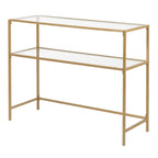 Console en métal doré, plateau en verre, 1 personne, 100 cm