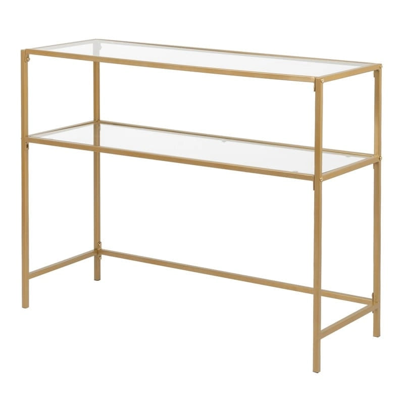 Console en métal doré, plateau en verre, 1 personne, 100 cm