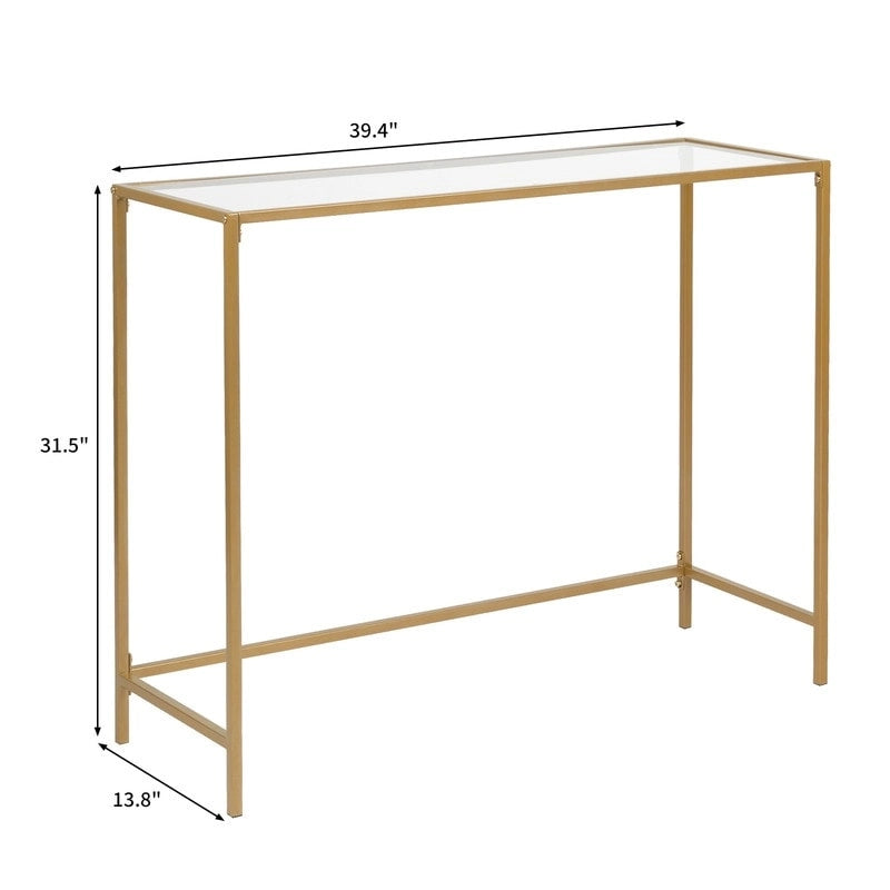 Console en métal doré, plateau en verre, 1 personne, 100 cm