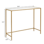Console en métal doré, plateau en verre, 1 personne, 100 cm