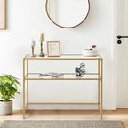 Console en métal doré, plateau en verre, 1 personne, 100 cm