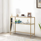 Console en métal doré, plateau en verre, 1 personne, 100 cm