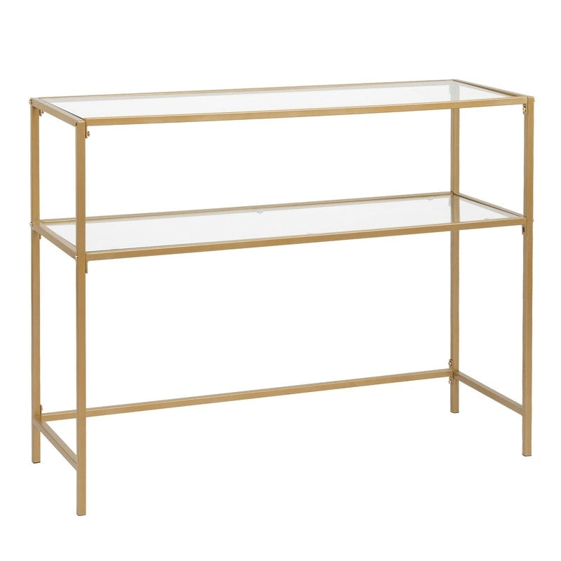Console en métal doré, plateau en verre, 1 personne, 100 cm