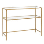 Console en métal doré, plateau en verre, 1 personne, 100 cm