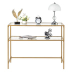 Console en métal doré, plateau en verre, 1 personne, 100 cm