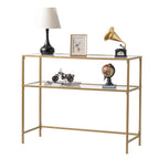 Console en métal doré, plateau en verre, 1 personne, 100 cm