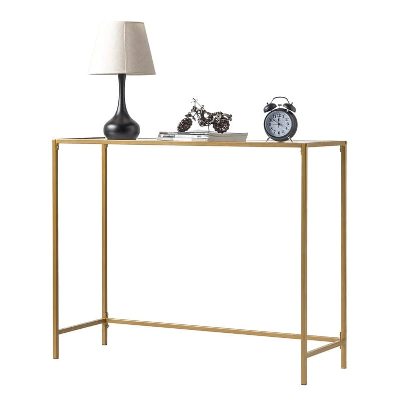Console en métal doré, plateau en verre, 1 personne, 100 cm