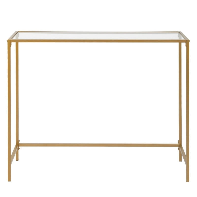 Console en métal doré, plateau en verre, 1 personne, 100 cm