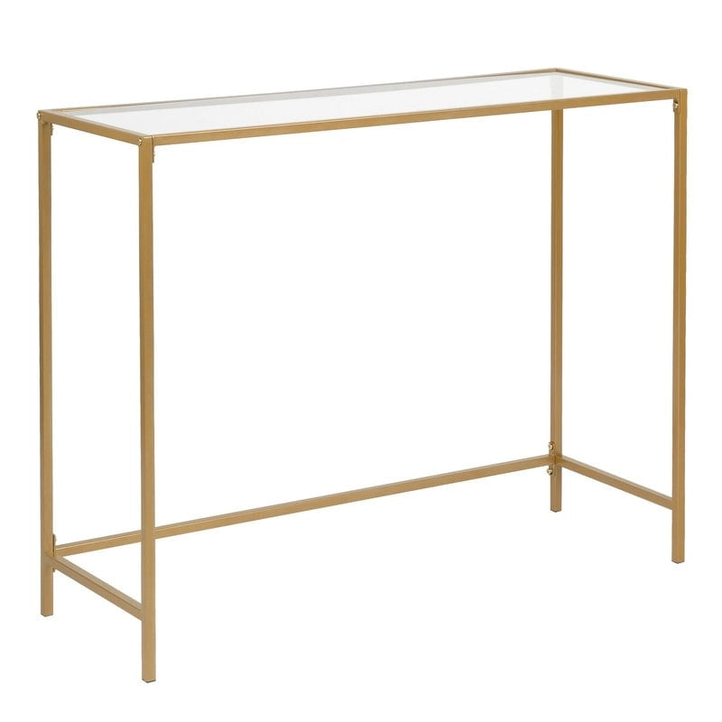 Console en métal doré, plateau en verre, 1 personne, 100 cm