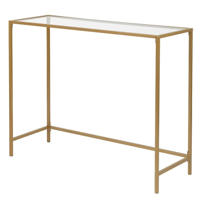 Console en métal doré, plateau en verre, 1 personne, 100 cm