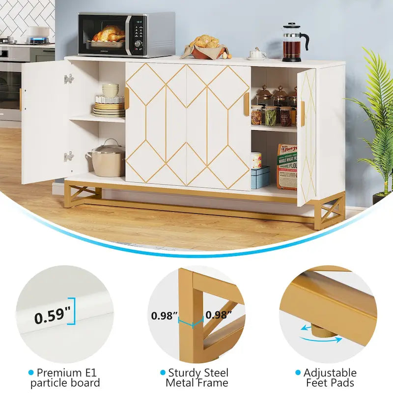 Buffet 4 portes blanc et doré – Style moderne, 1 pièce