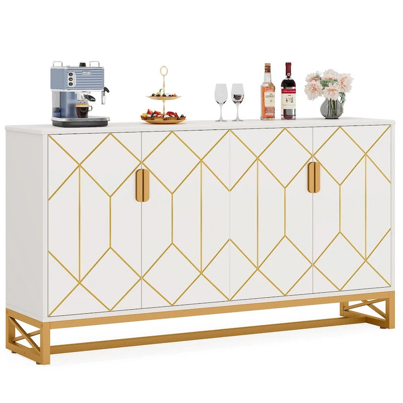 Buffet 4 portes blanc et doré – Style moderne, 1 pièce